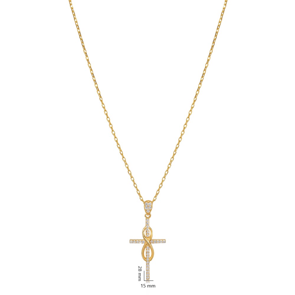 Infinity Cross Design CZ Stone Charm Necklace
