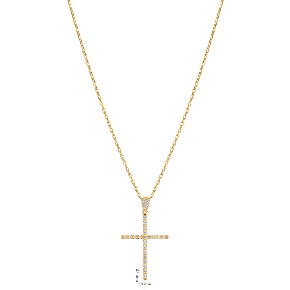 CZ Stone Classic Cross Design Charm Necklace