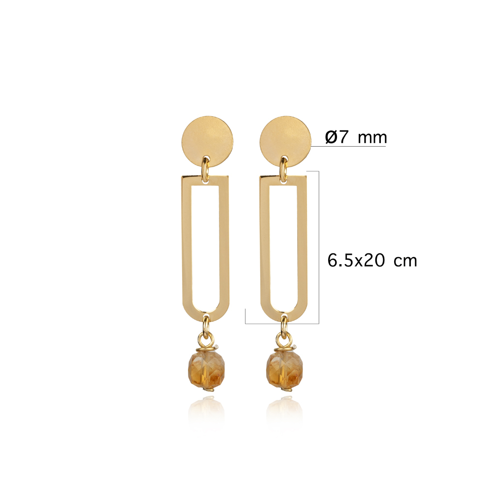 Plain Geometric Shape Citrine Stone Earring