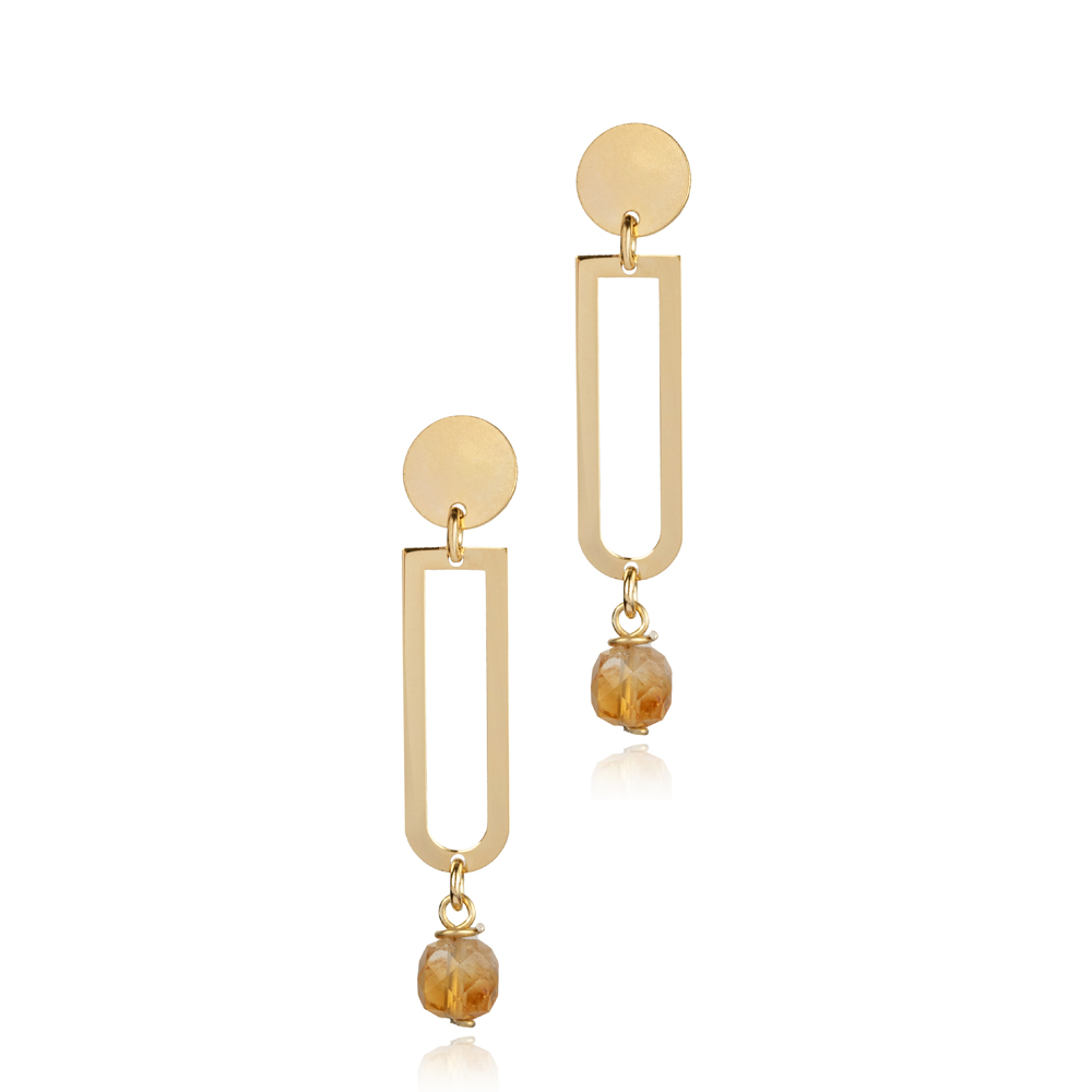 Plain Geometric Shape Citrine Stone Earring