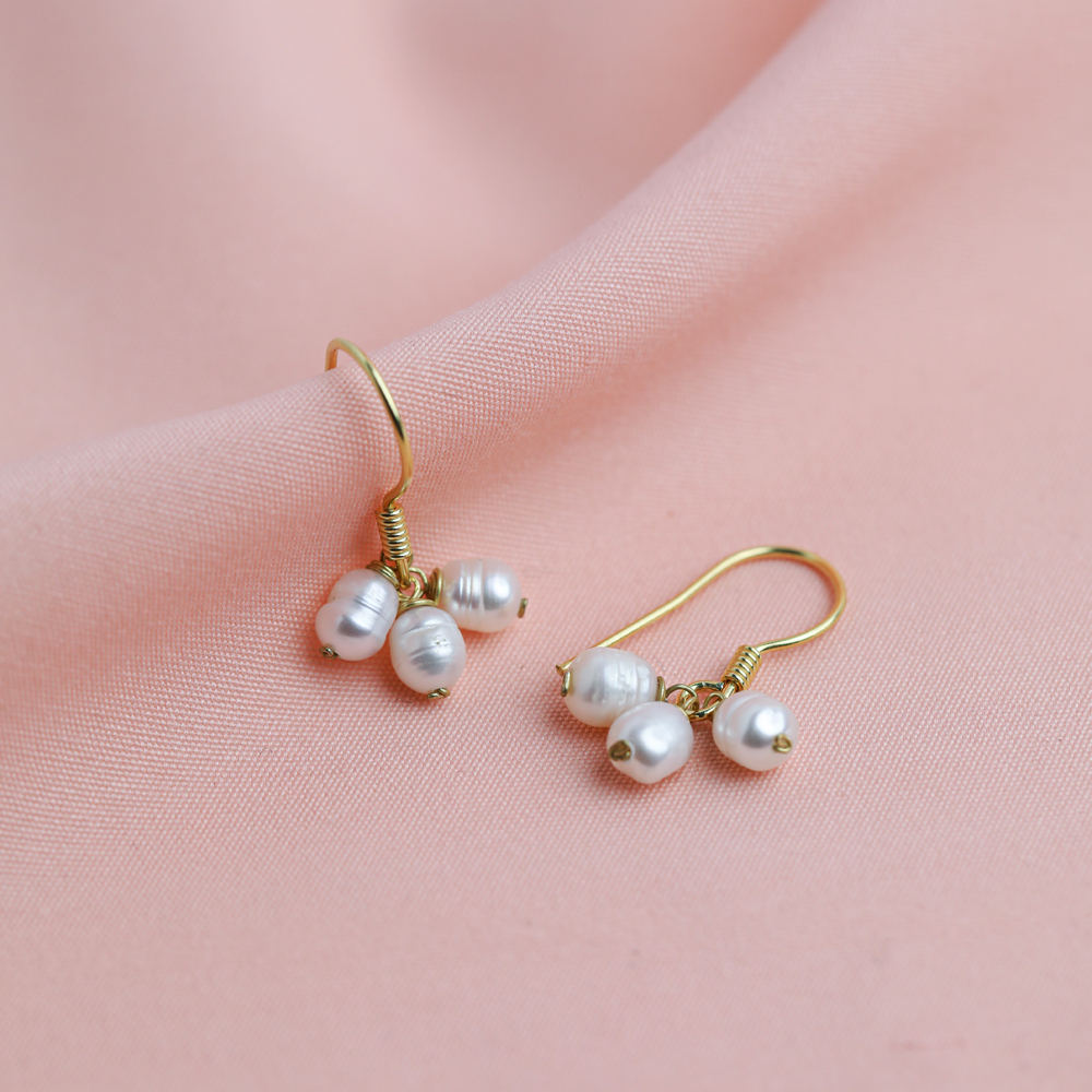 Triple Pearl Design Hook Earrings