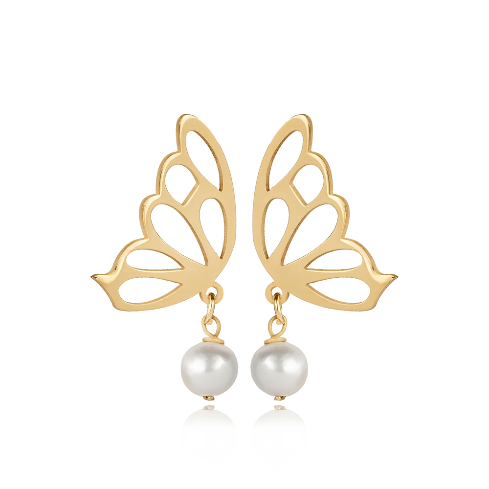 Plain Butterfly Round Pearl Stud Earrings