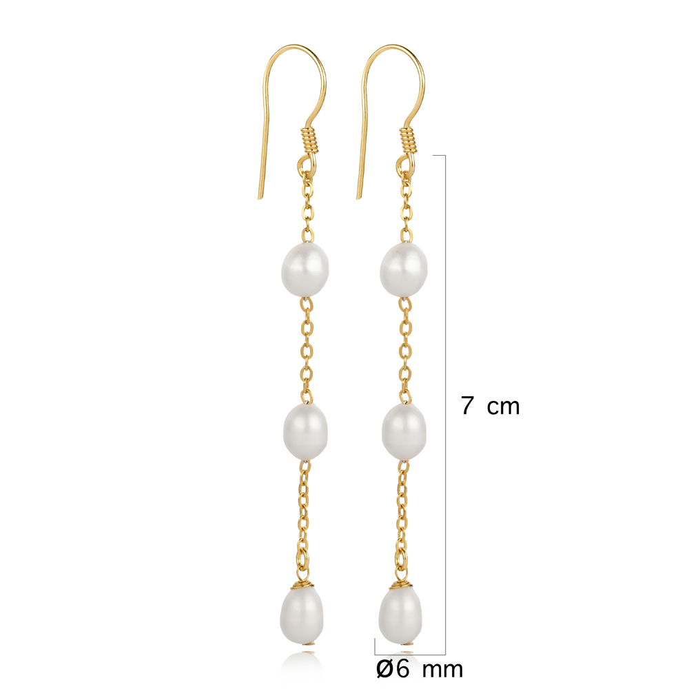 Chain Round Pearl Design Threader Earrings
