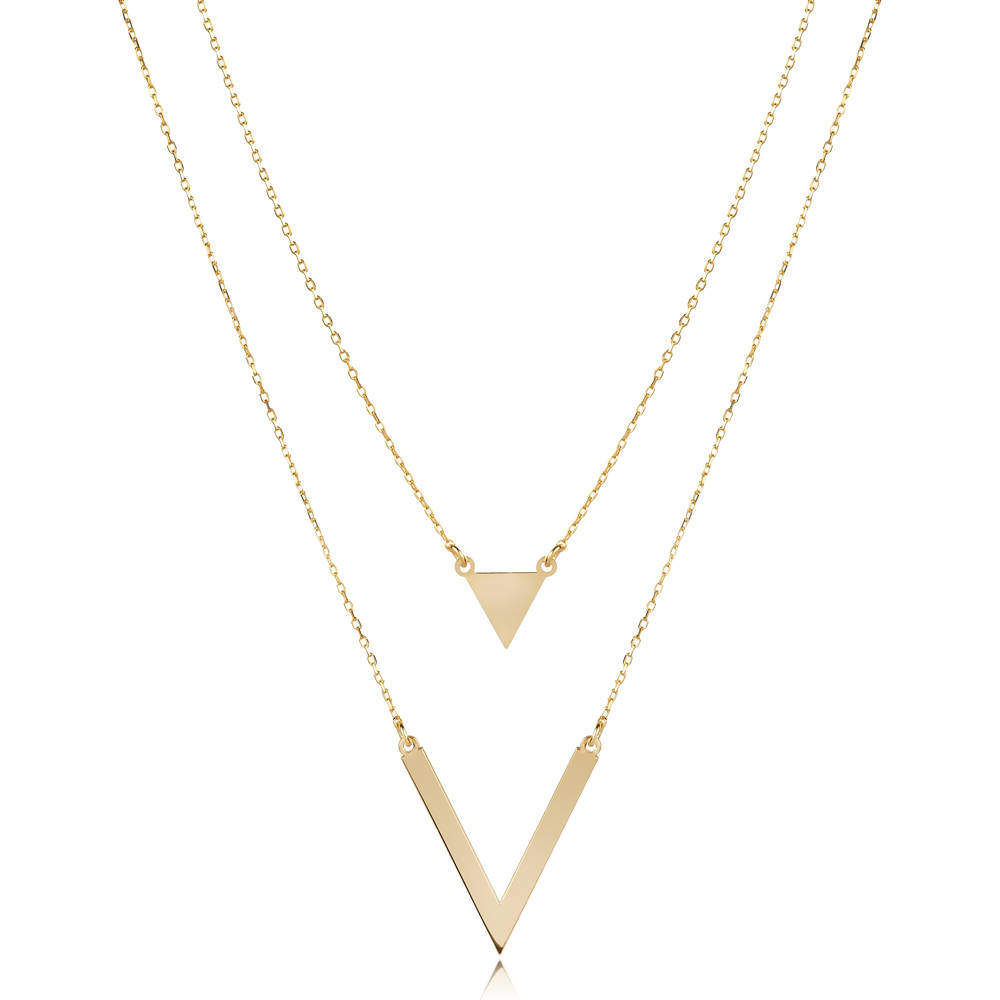 Plain Triangle Design Layered Necklace