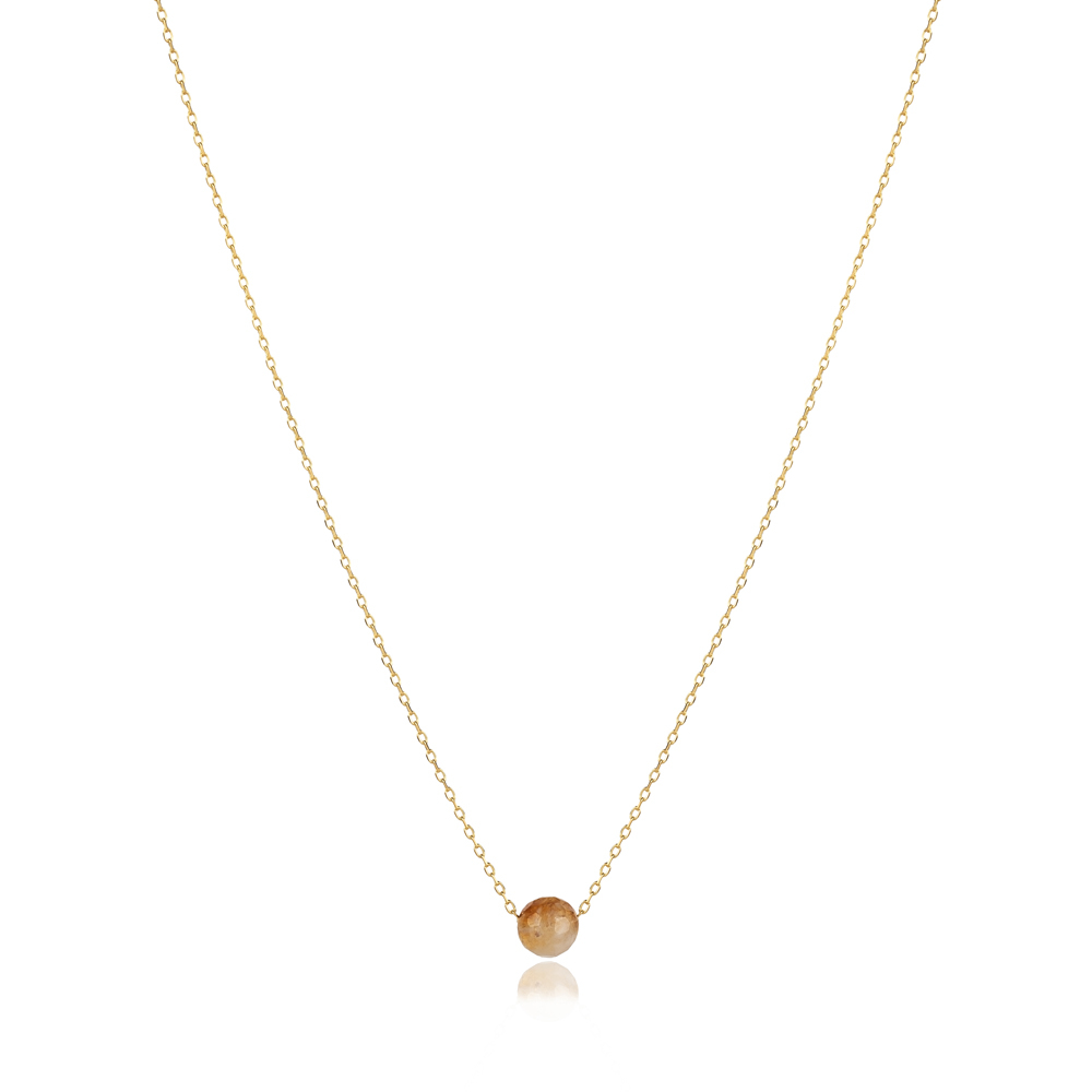 Round Citrine Stone Design Charm Necklace