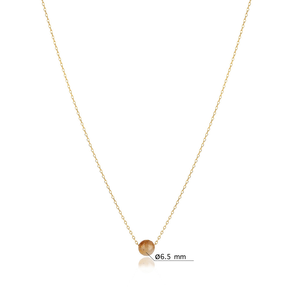 Round Citrine Stone Design Charm Necklace