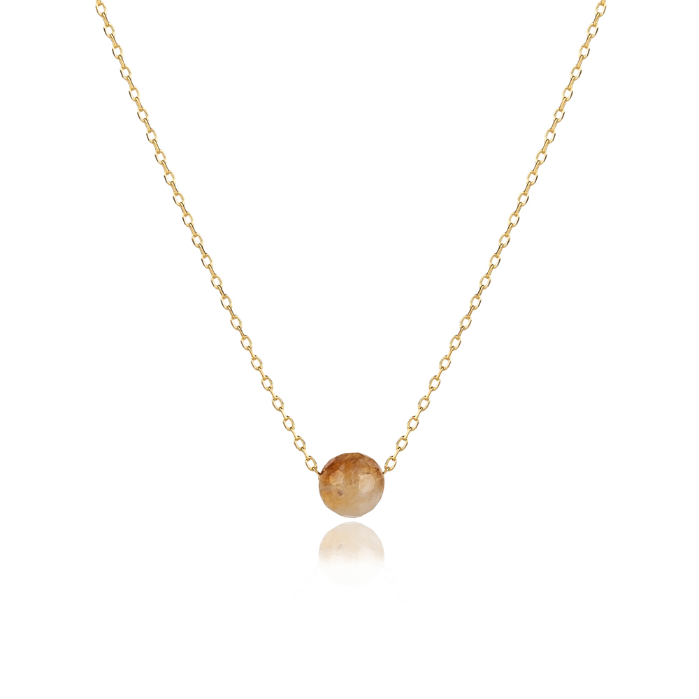 Round Citrine Stone Design Charm Necklace