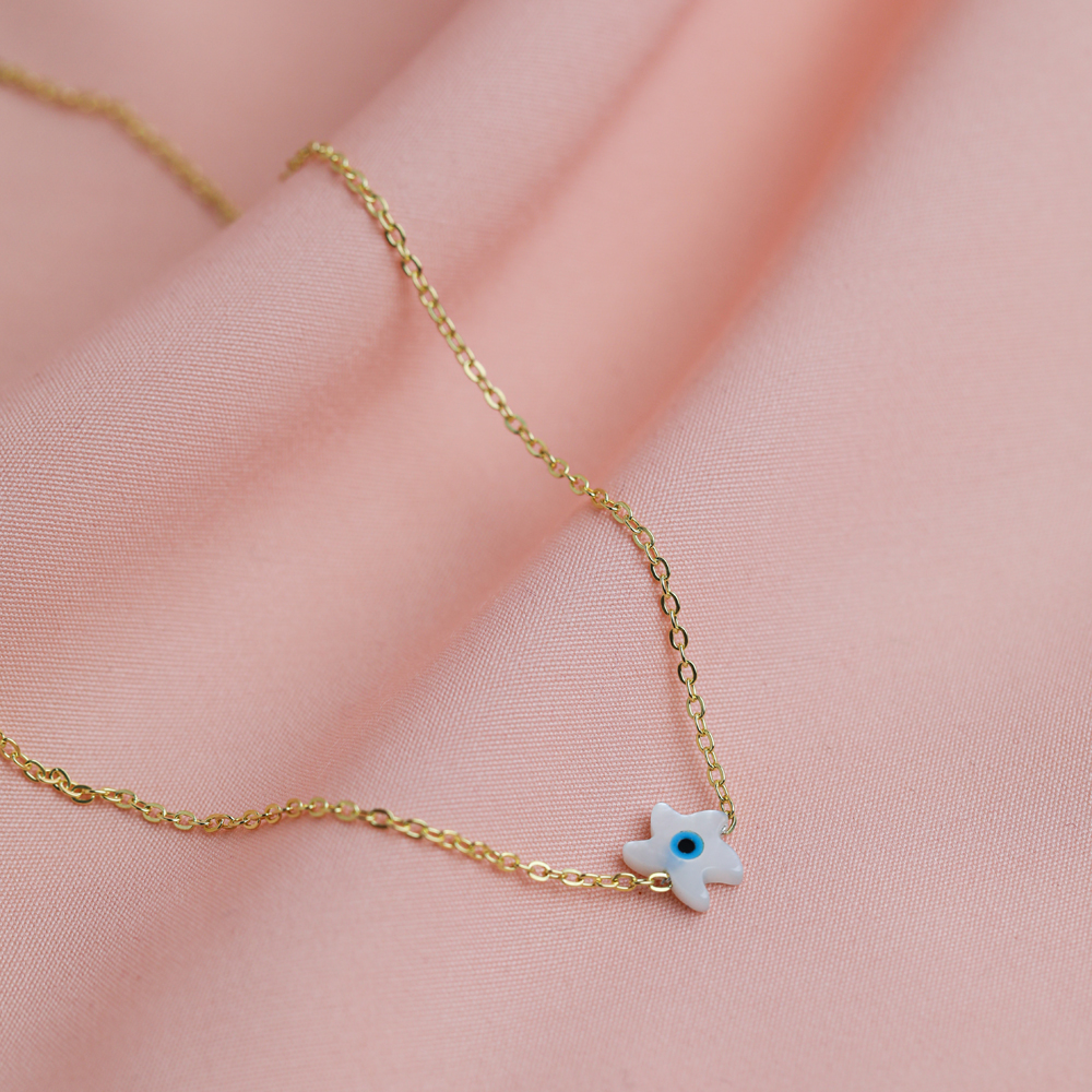 Mother of Pearl Evil Eye 925 Charm Necklace