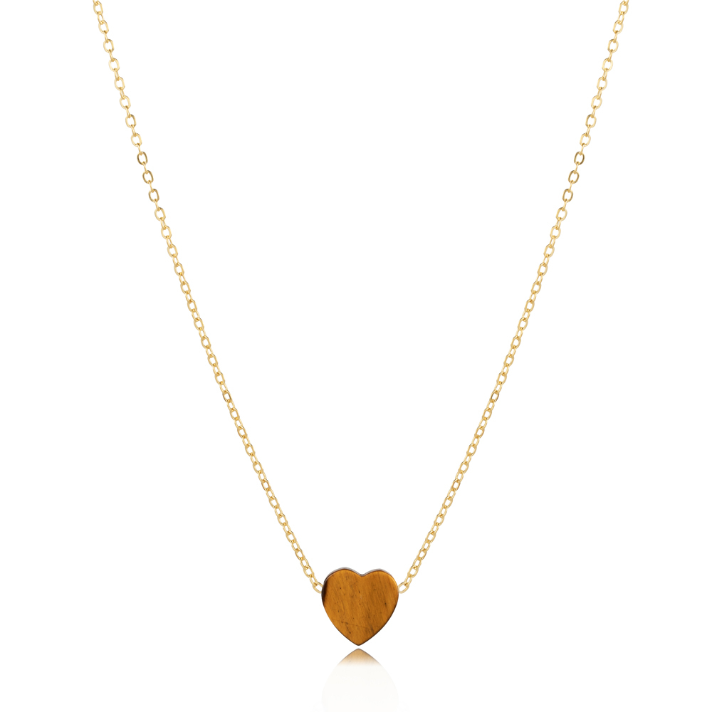 Tiger Eye Heart Design 925 Charm Necklace