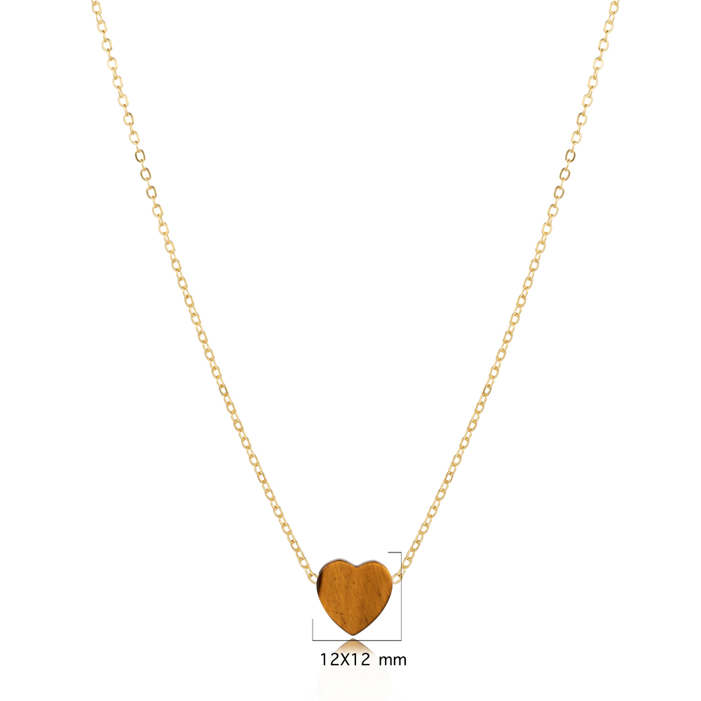 Tiger Eye Heart Design 925 Charm Necklace