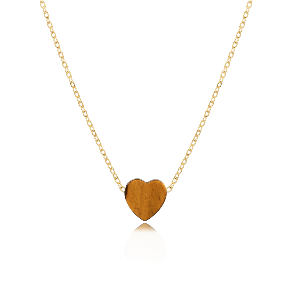Tiger Eye Heart Design 925 Charm Necklace