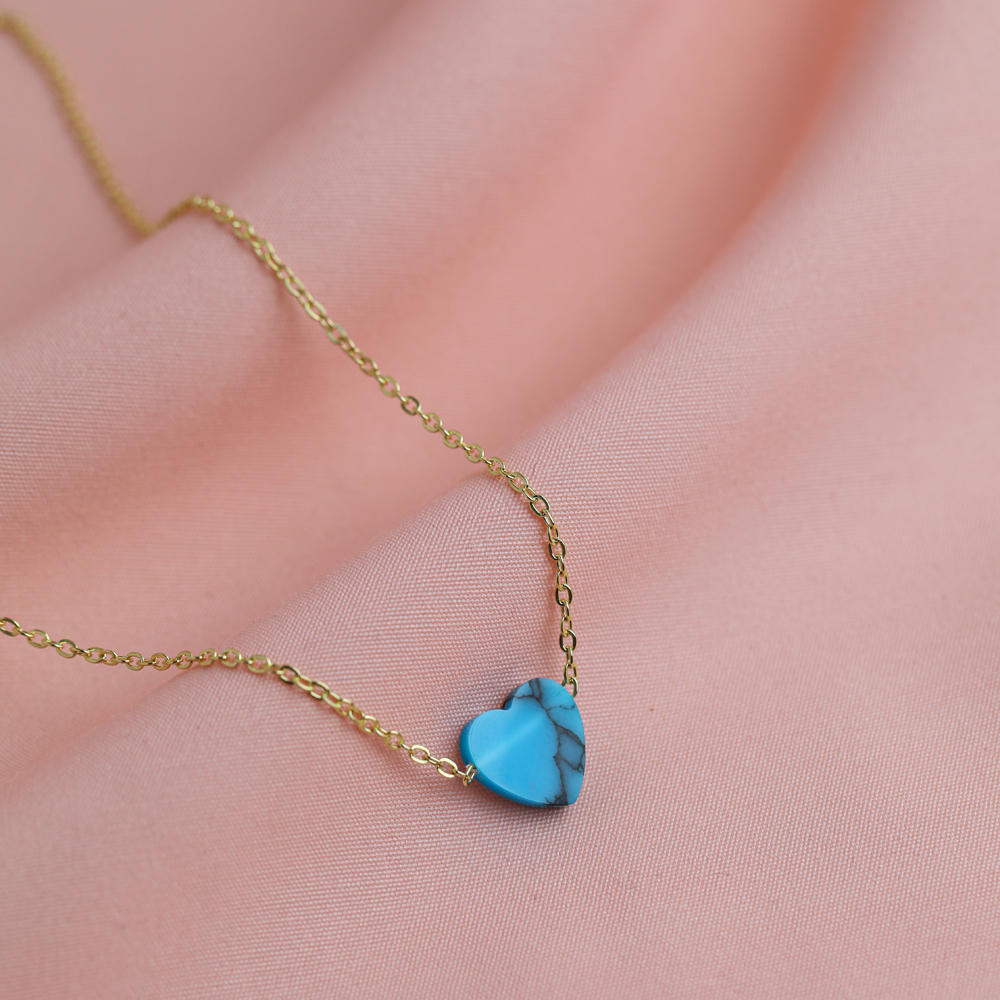 Turquoise Heart Design 925 Charm Necklace