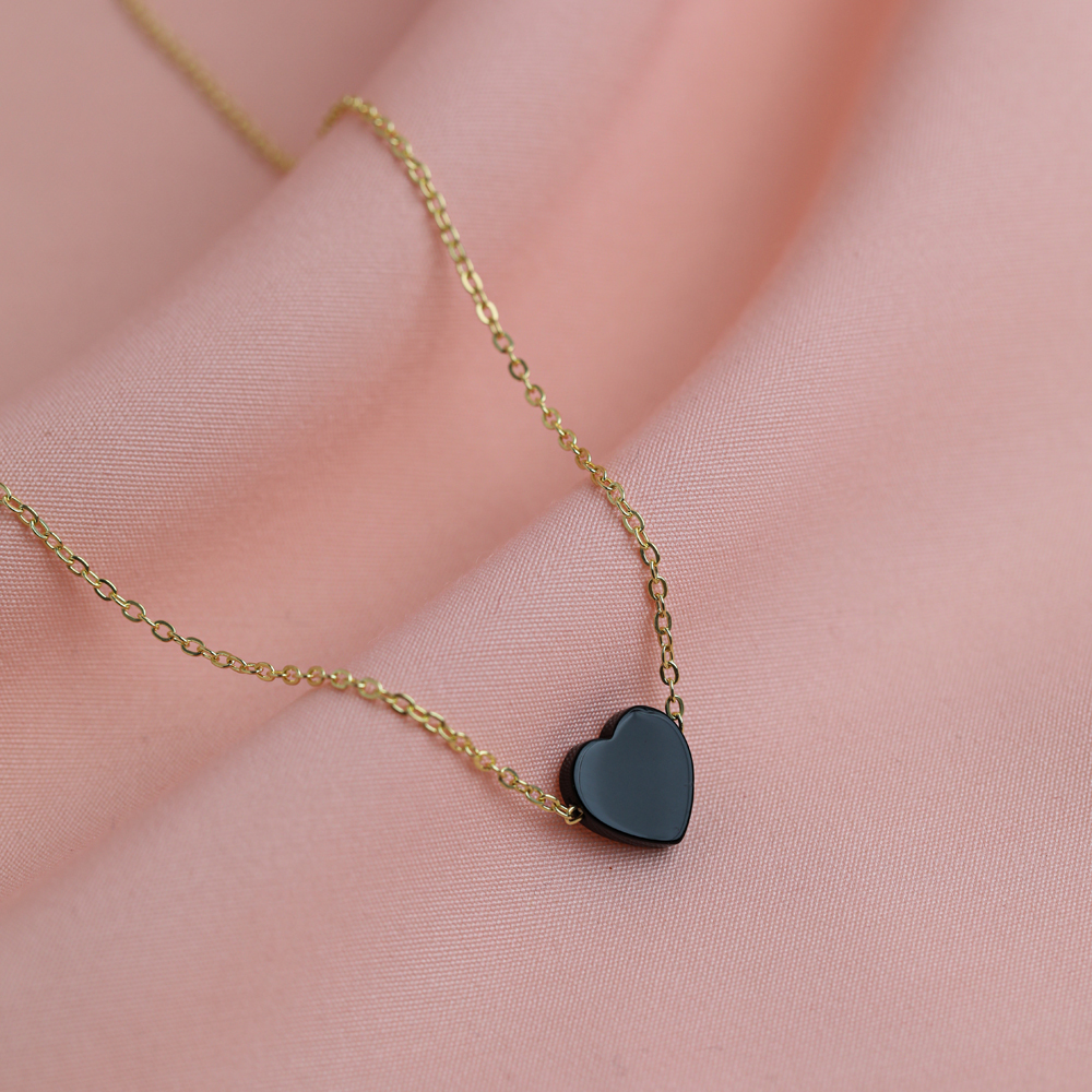 Onyx Heart Design 925 Charm Necklace