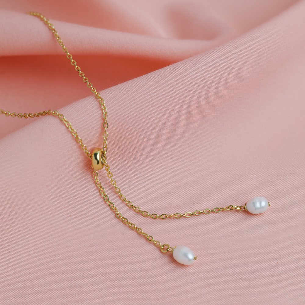 Modern Lariat Pearl Design Charm Necklace