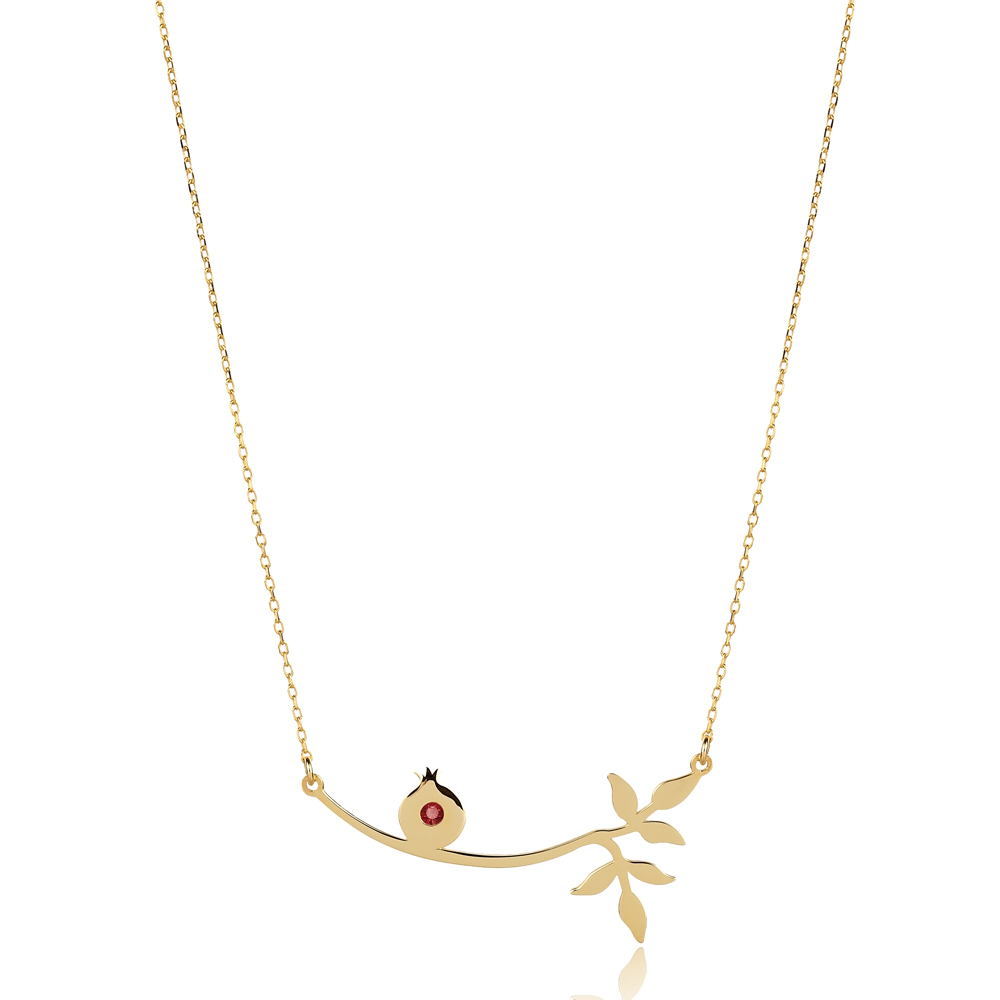 Ruby Stone Pomegranate Branch 925 Necklace