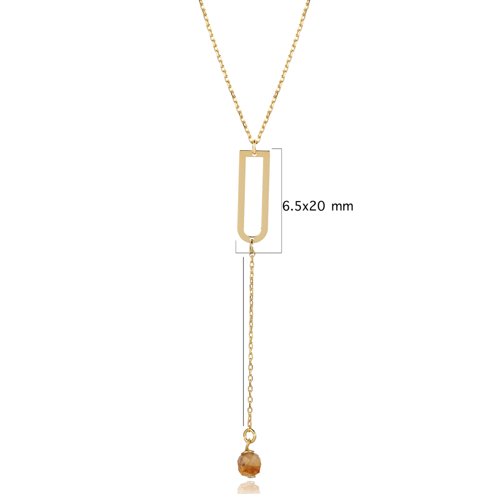 Plain Geometric Design Citrine Stone Necklace
