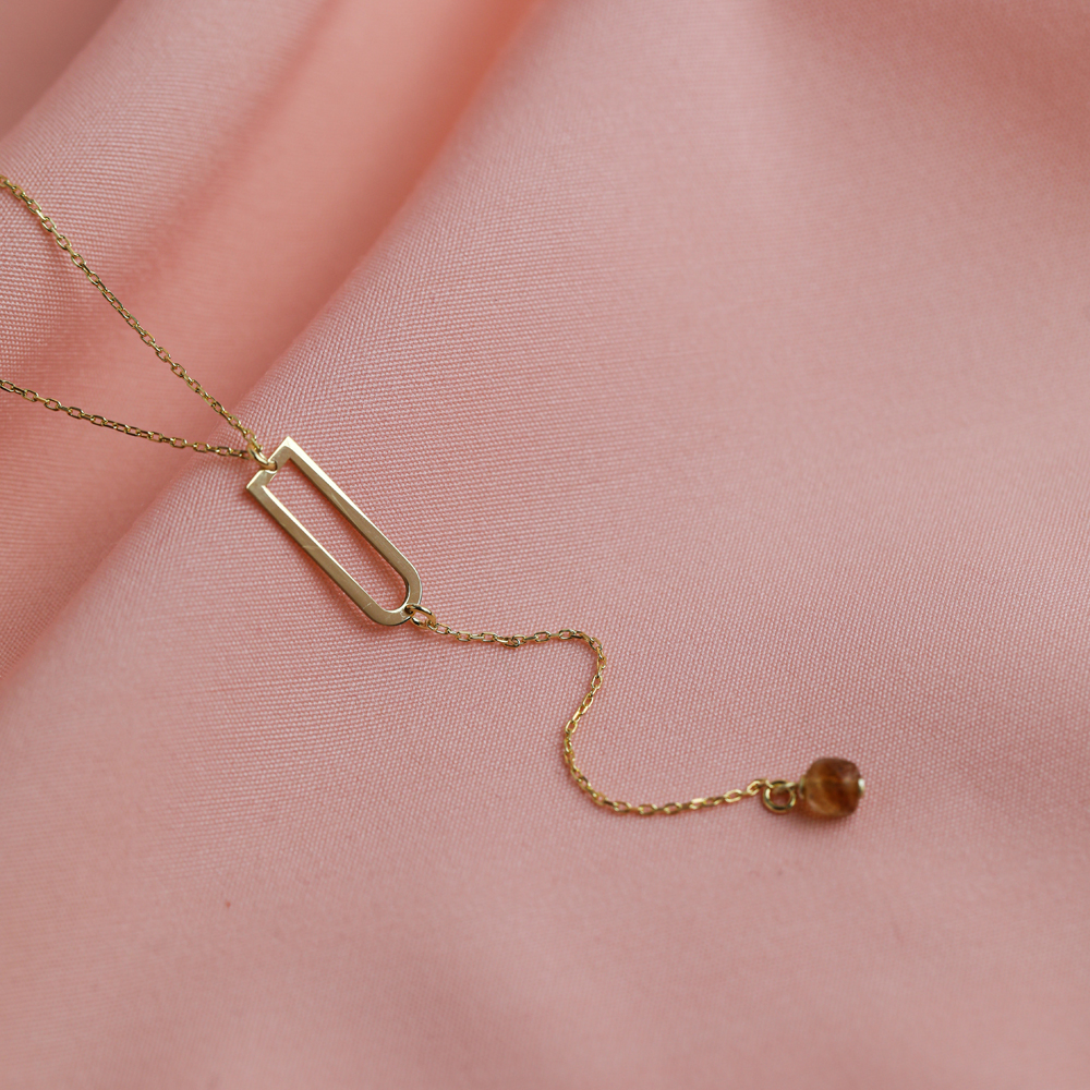 Plain Geometric Design Citrine Stone Necklace