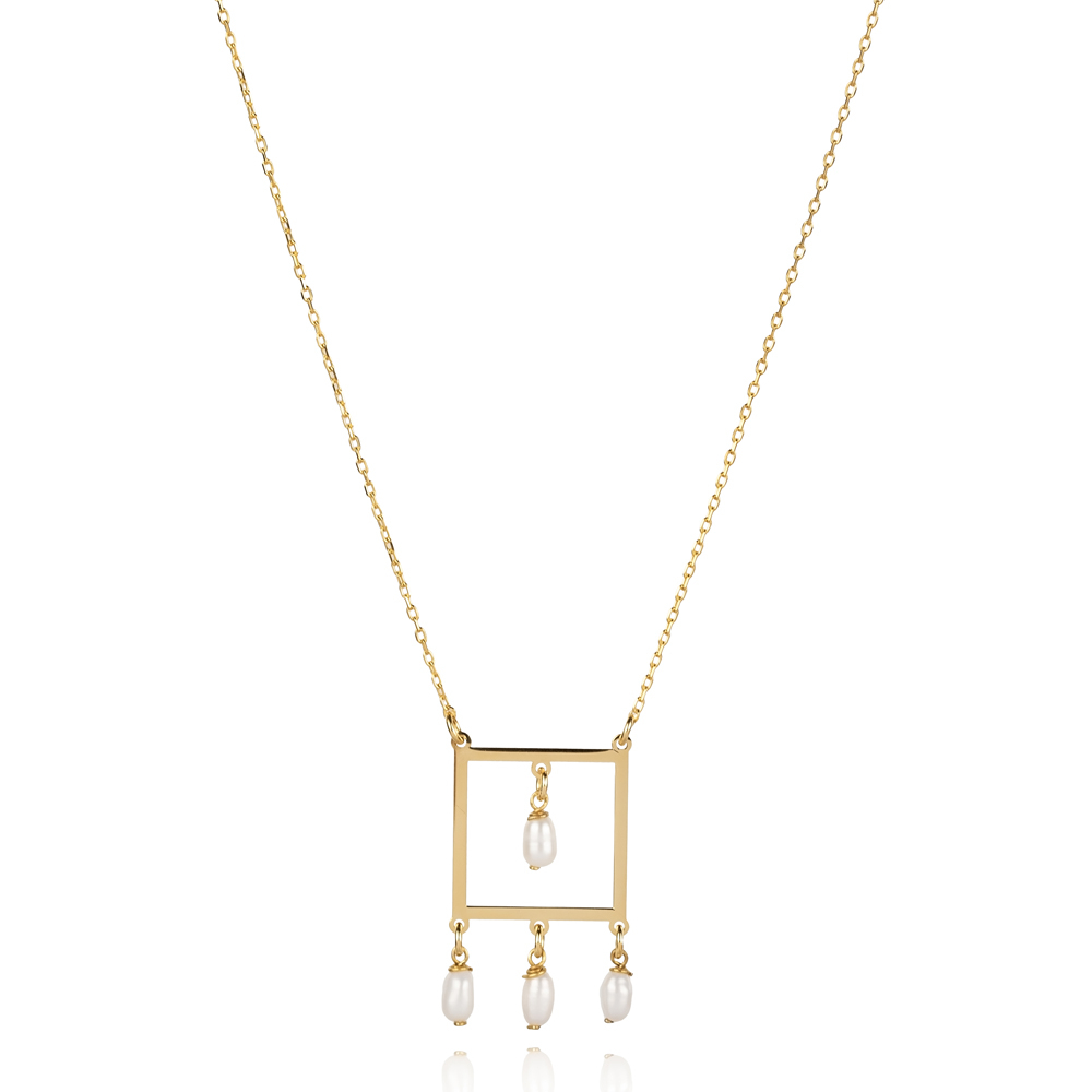 Plain Square Pearl Design Charm Necklace