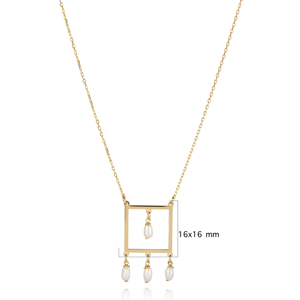 Plain Square Pearl Design Charm Necklace