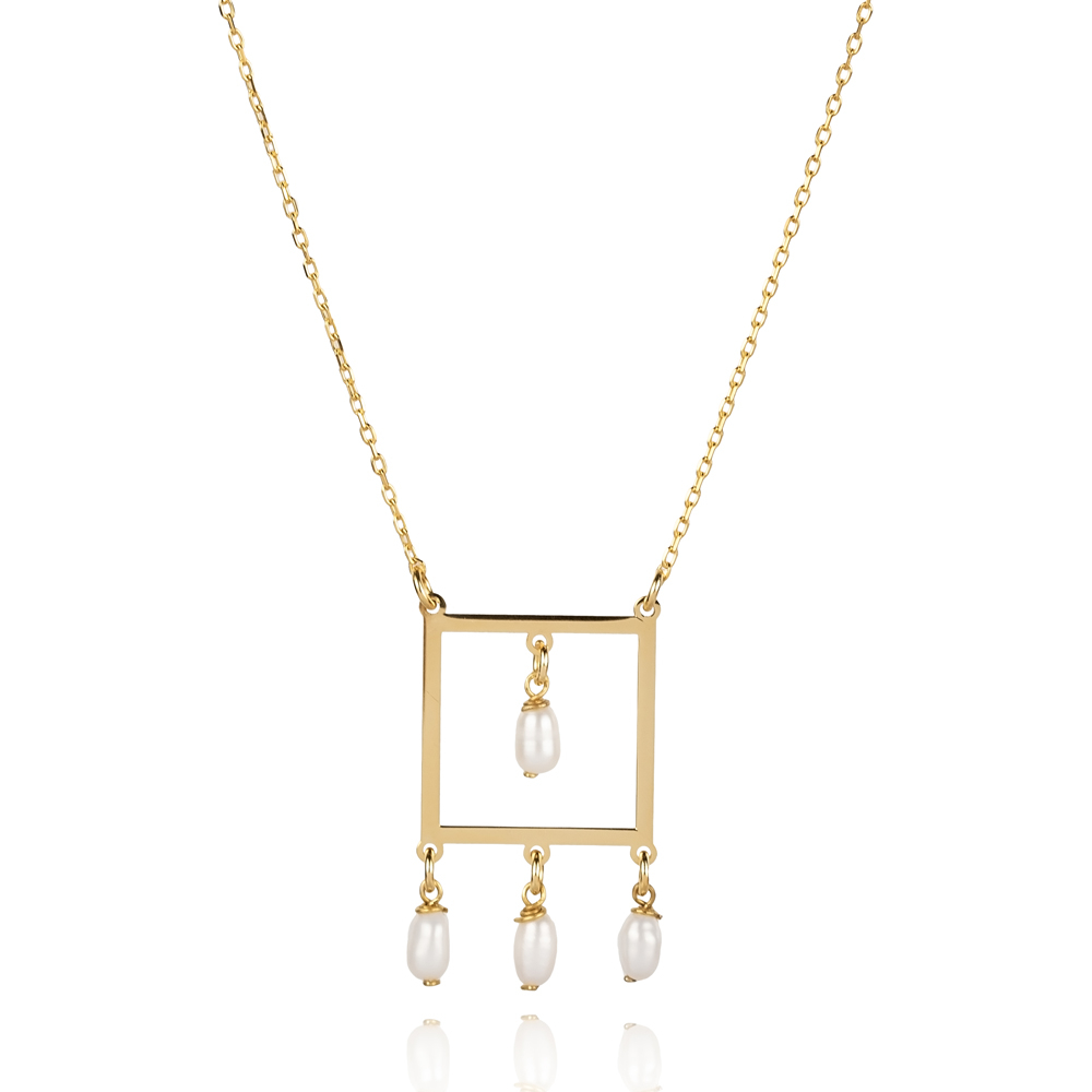 Plain Square Pearl Design Charm Necklace