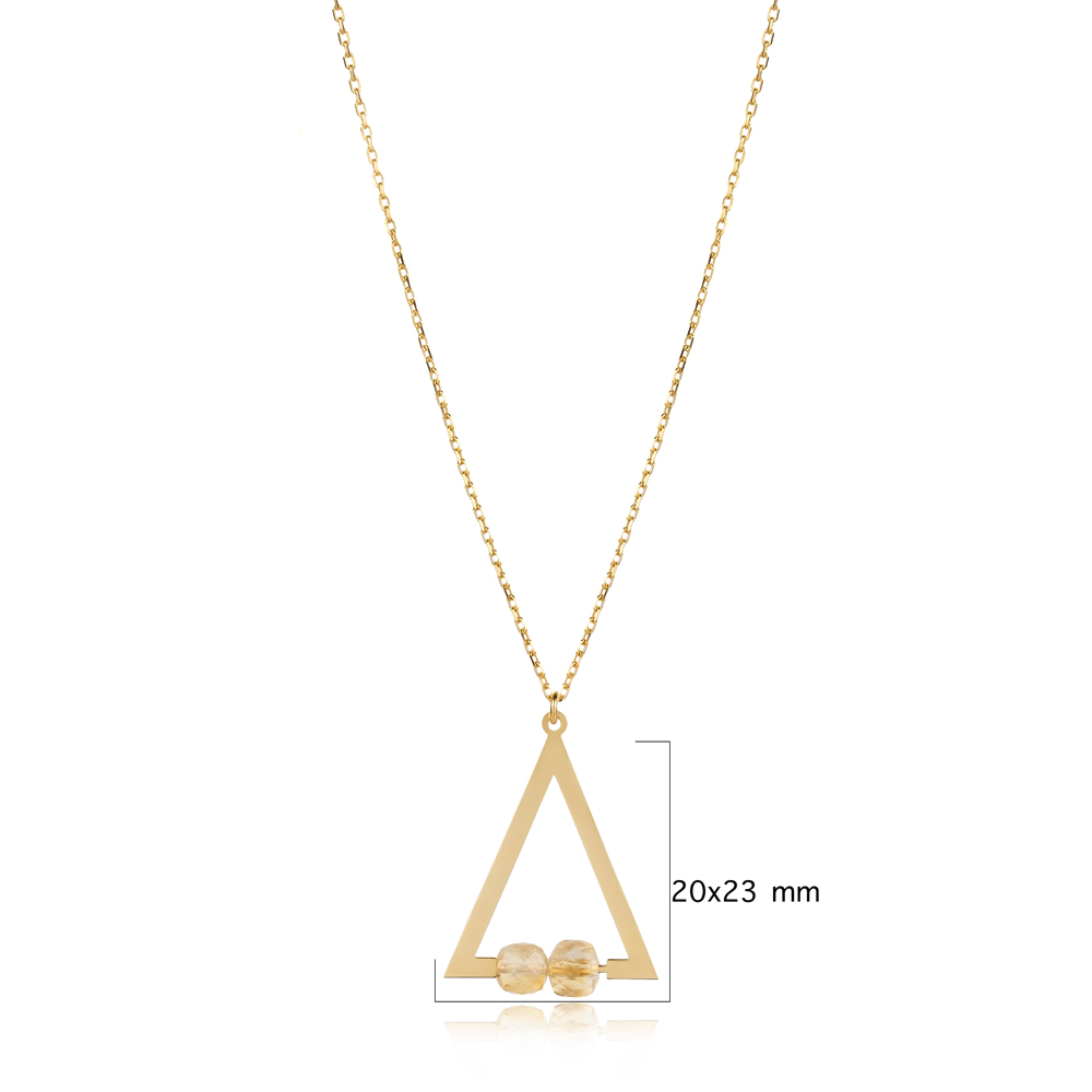 Plain Triangle Citrine Stone Charm Necklace