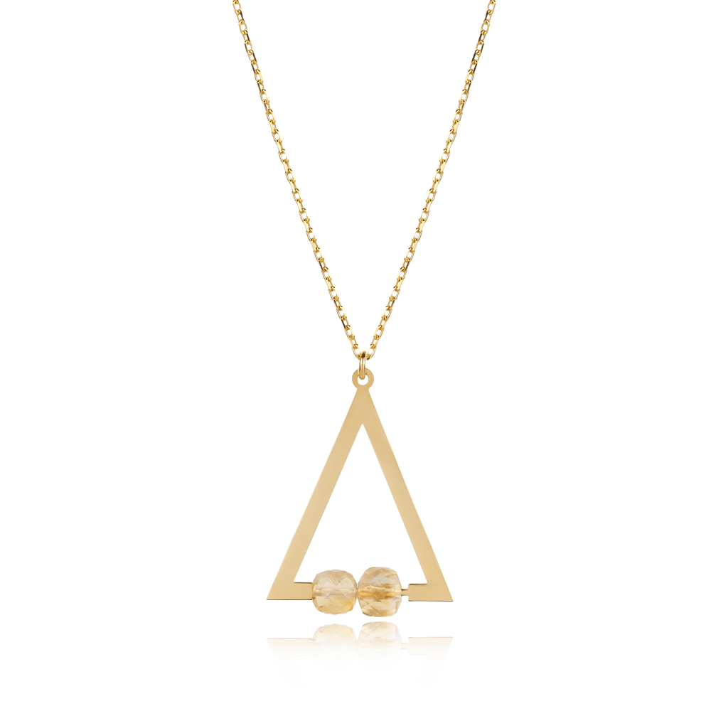Plain Triangle Citrine Stone Charm Necklace