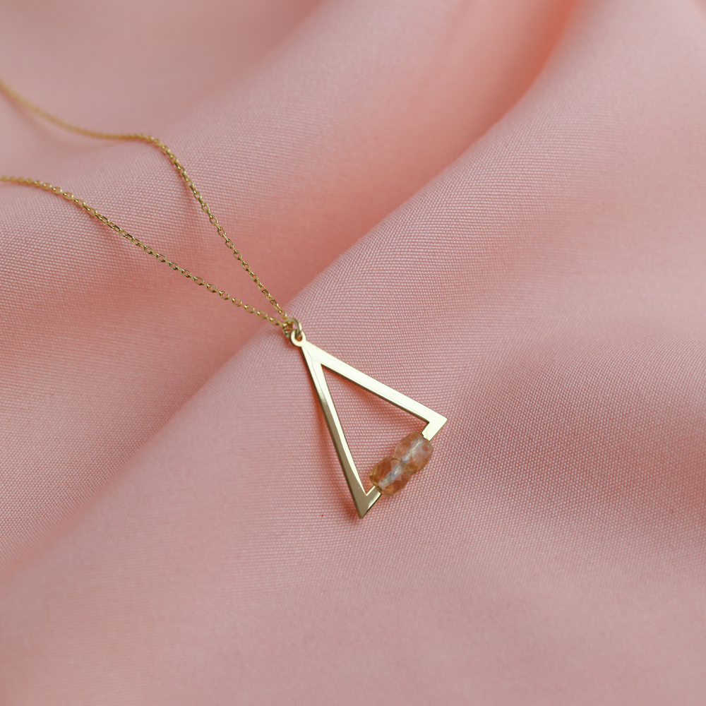Plain Triangle Citrine Stone Charm Necklace