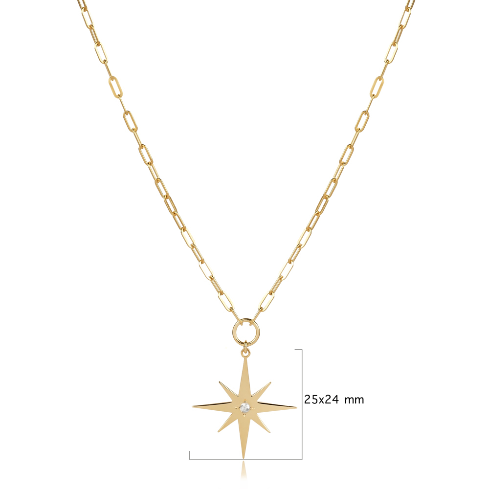 CZ Stone Plain North Star Charm Necklace
