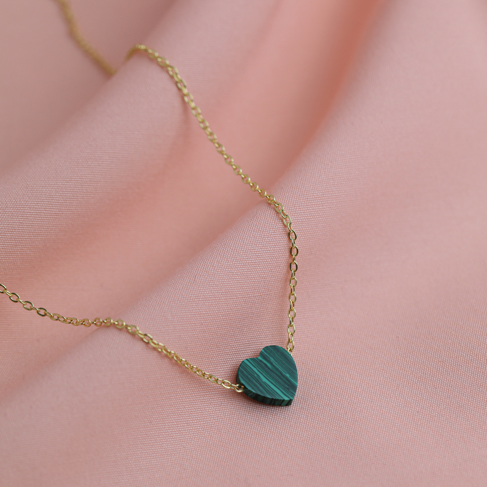Malachite Heart Design 925 Charm Necklace