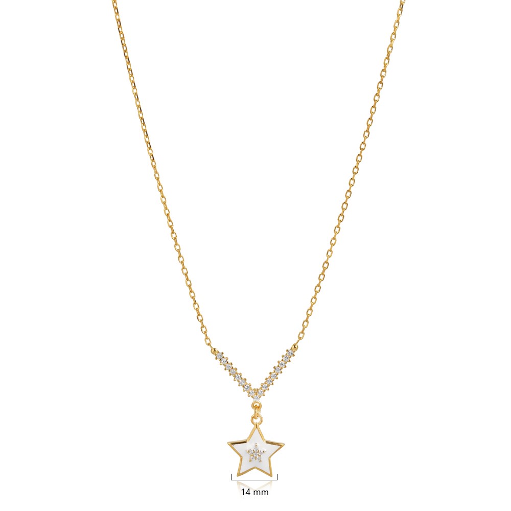 White Enamel Star Design CZ 925 Necklace