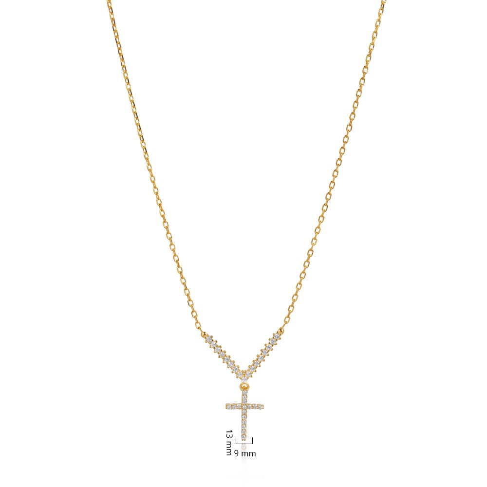 Clear Zircon Stone Cross Shape 925 Necklace