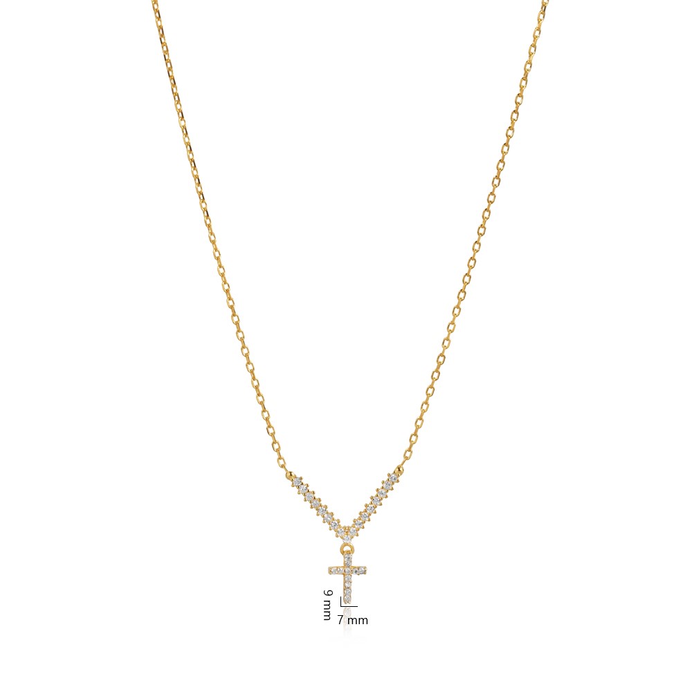 Minimal Cross Design CZ Stone 925 Necklace