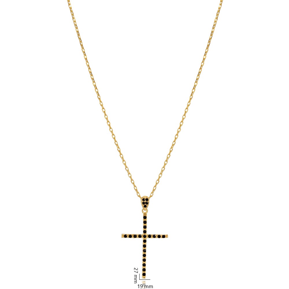 Black CZ Stone Cross Design Charm Necklace