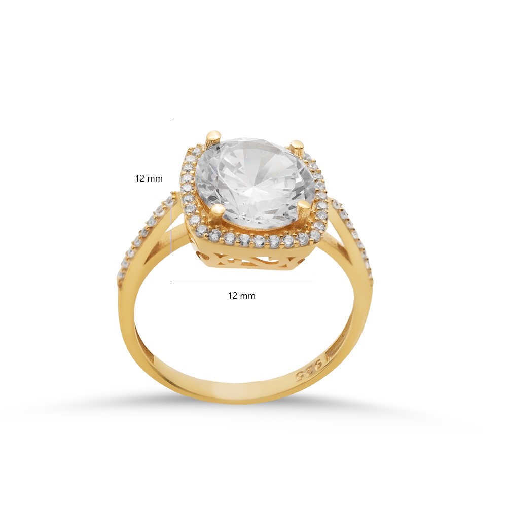 Square Shape Round White Stone Cluster Ring