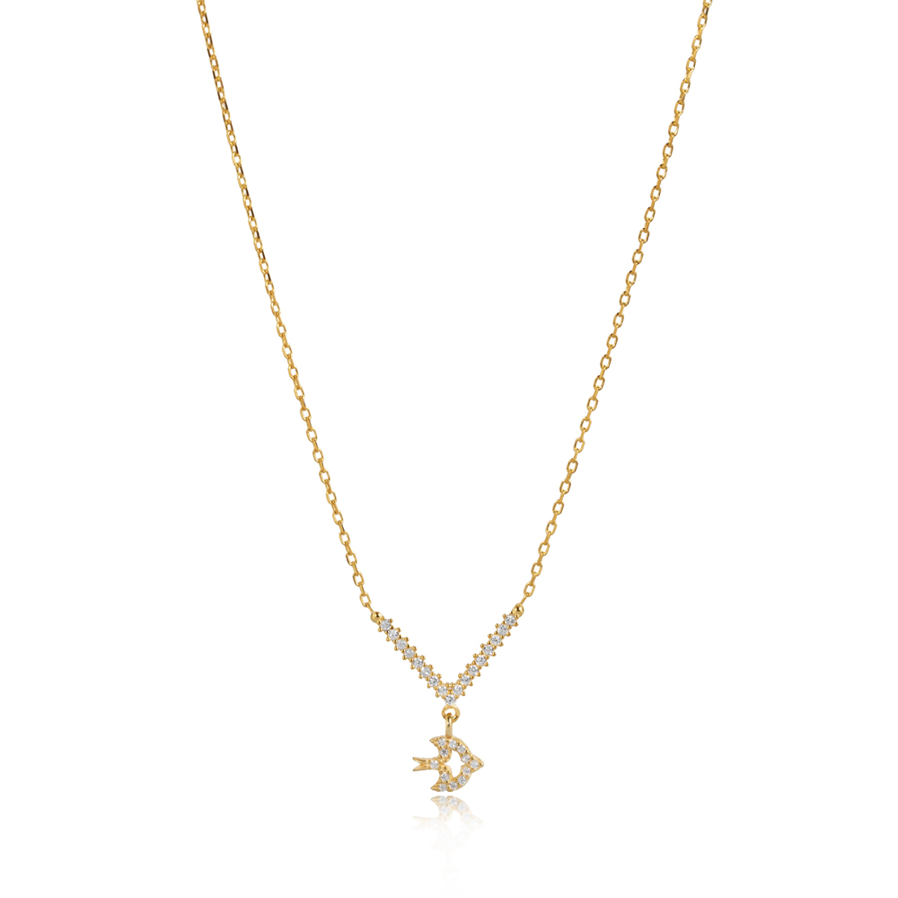 Fish Design CZ Stone Shape Charm Necklace