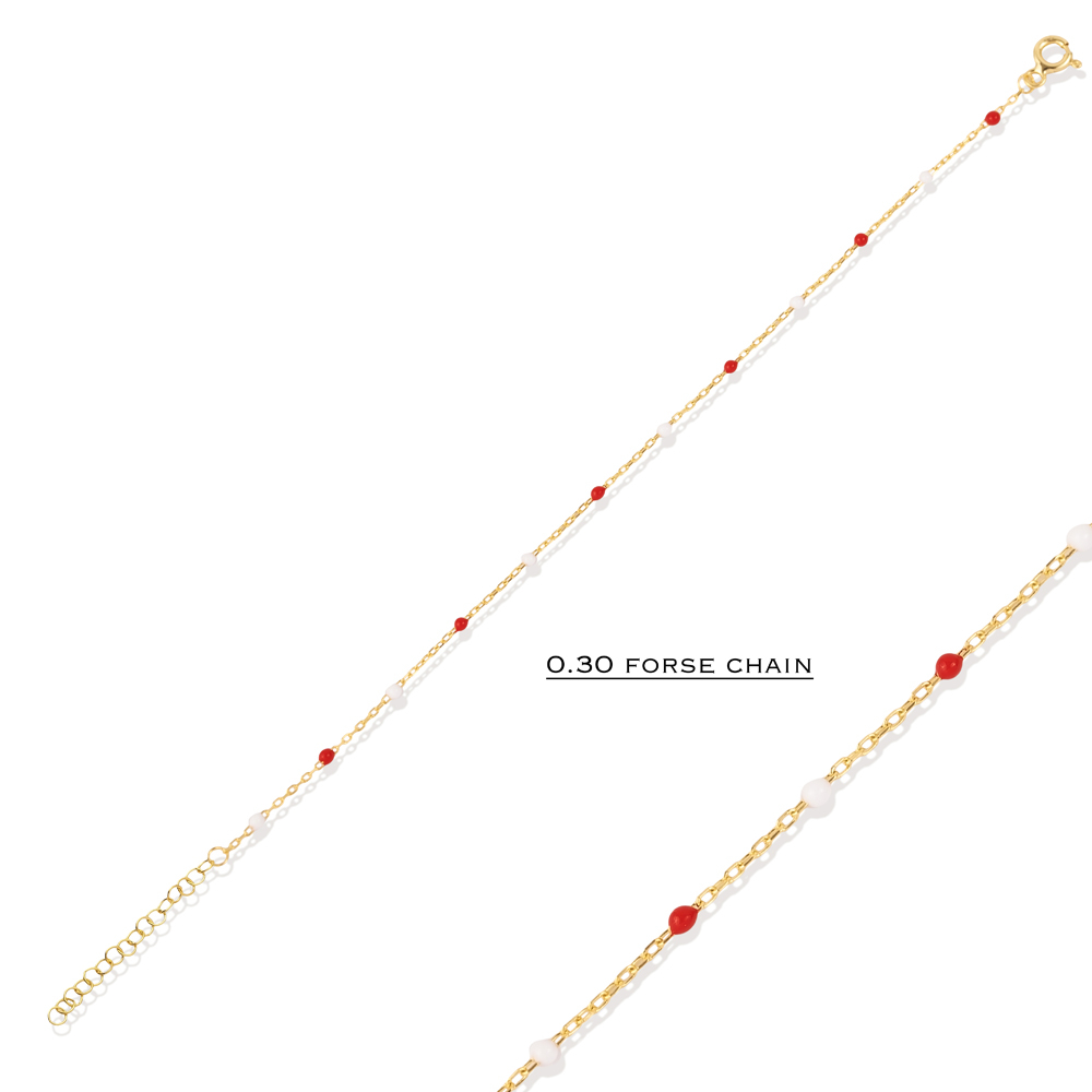 Red And White Enamel 925 Chain Bracelet