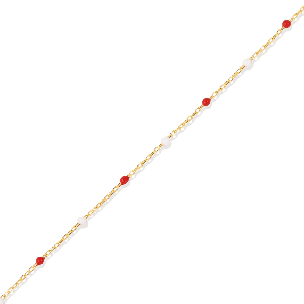 Red And White Enamel 925 Chain Bracelet