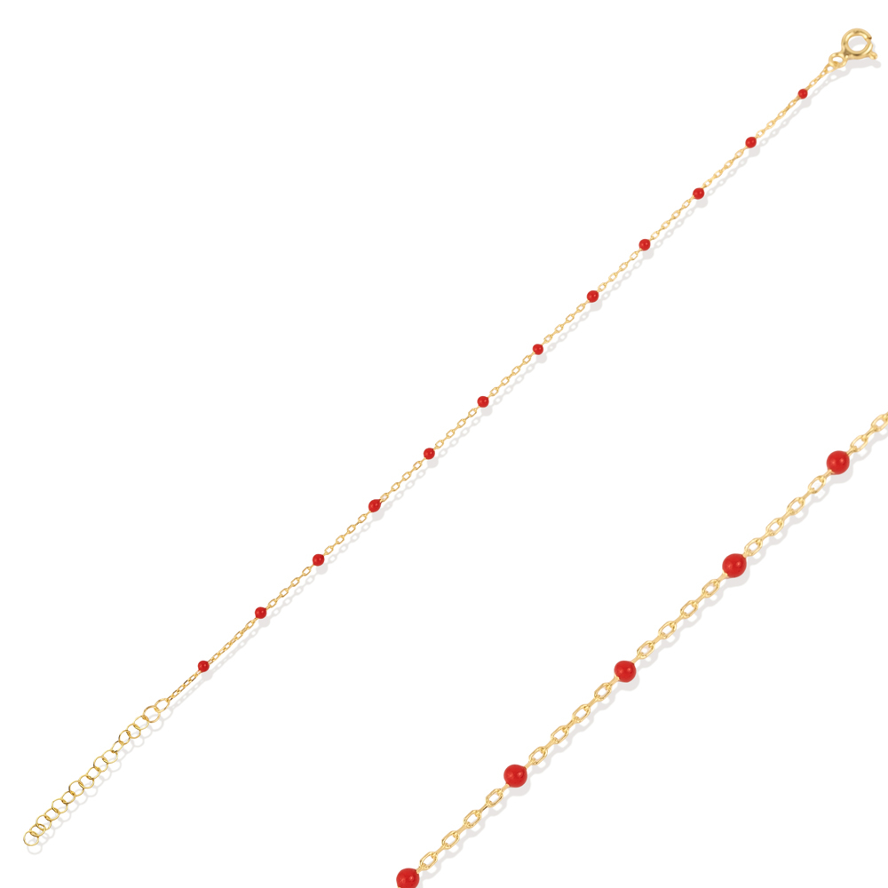 Red Color Enamel 925 Chain Bracelet