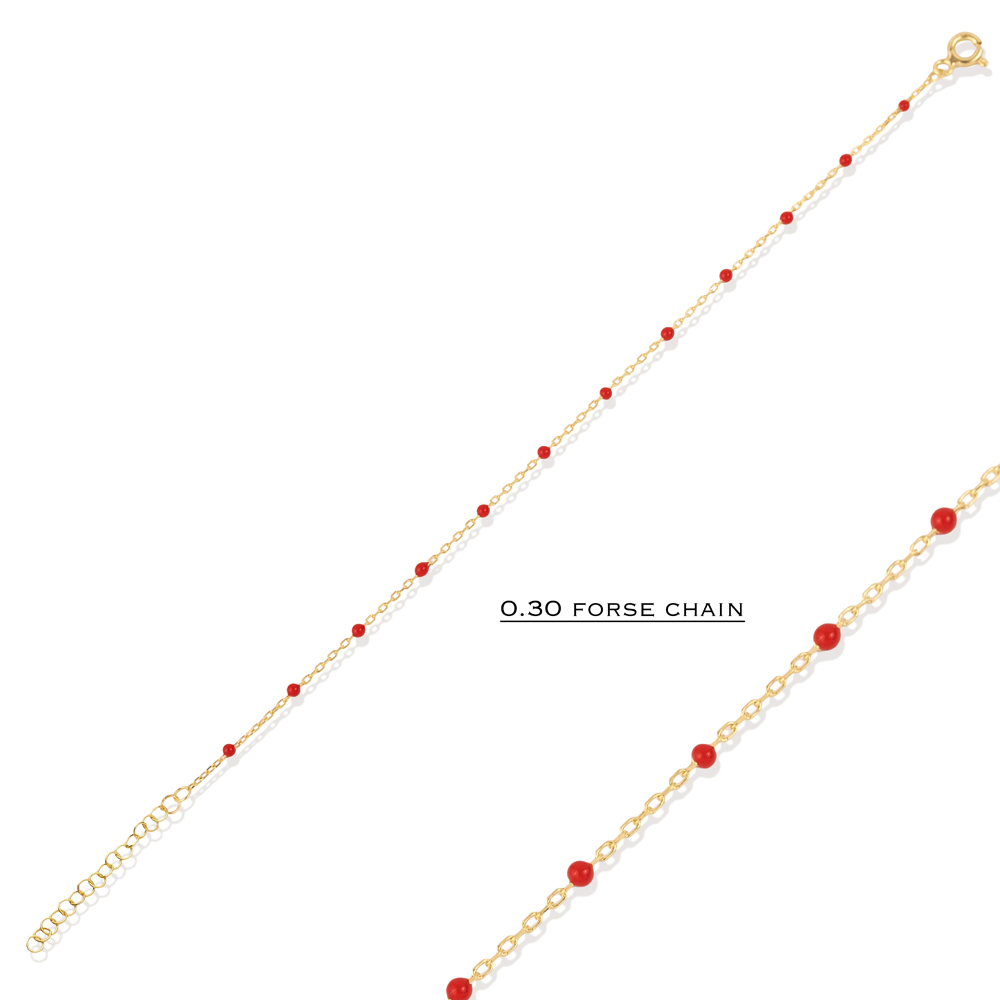 Red Color Enamel 925 Chain Bracelet