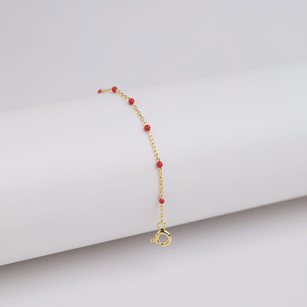 Red Color Enamel 925 Chain Bracelet