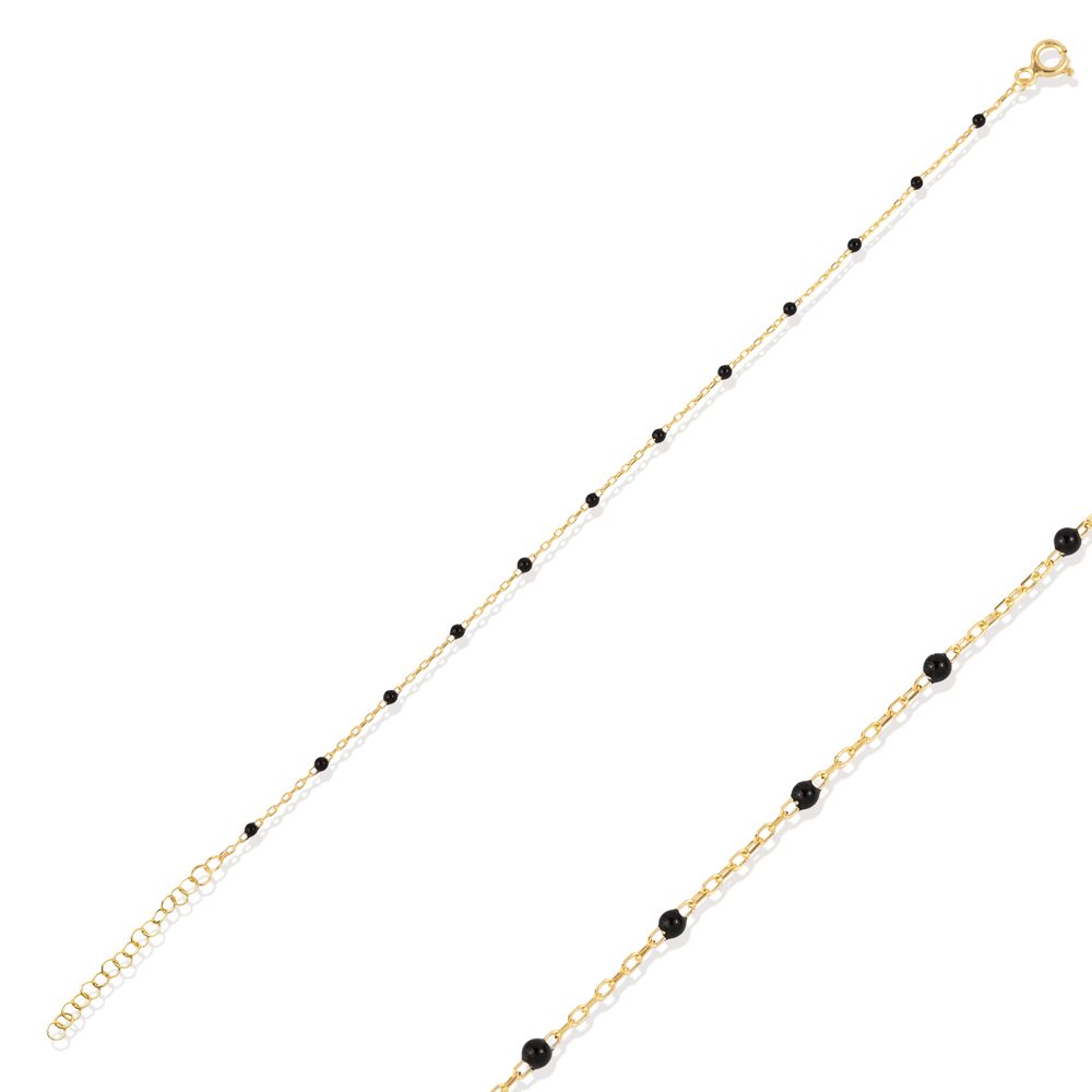 Black Color Enamel 925 Chain Bracelet