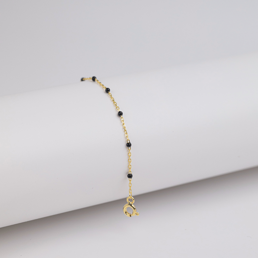 Black Color Enamel 925 Chain Bracelet
