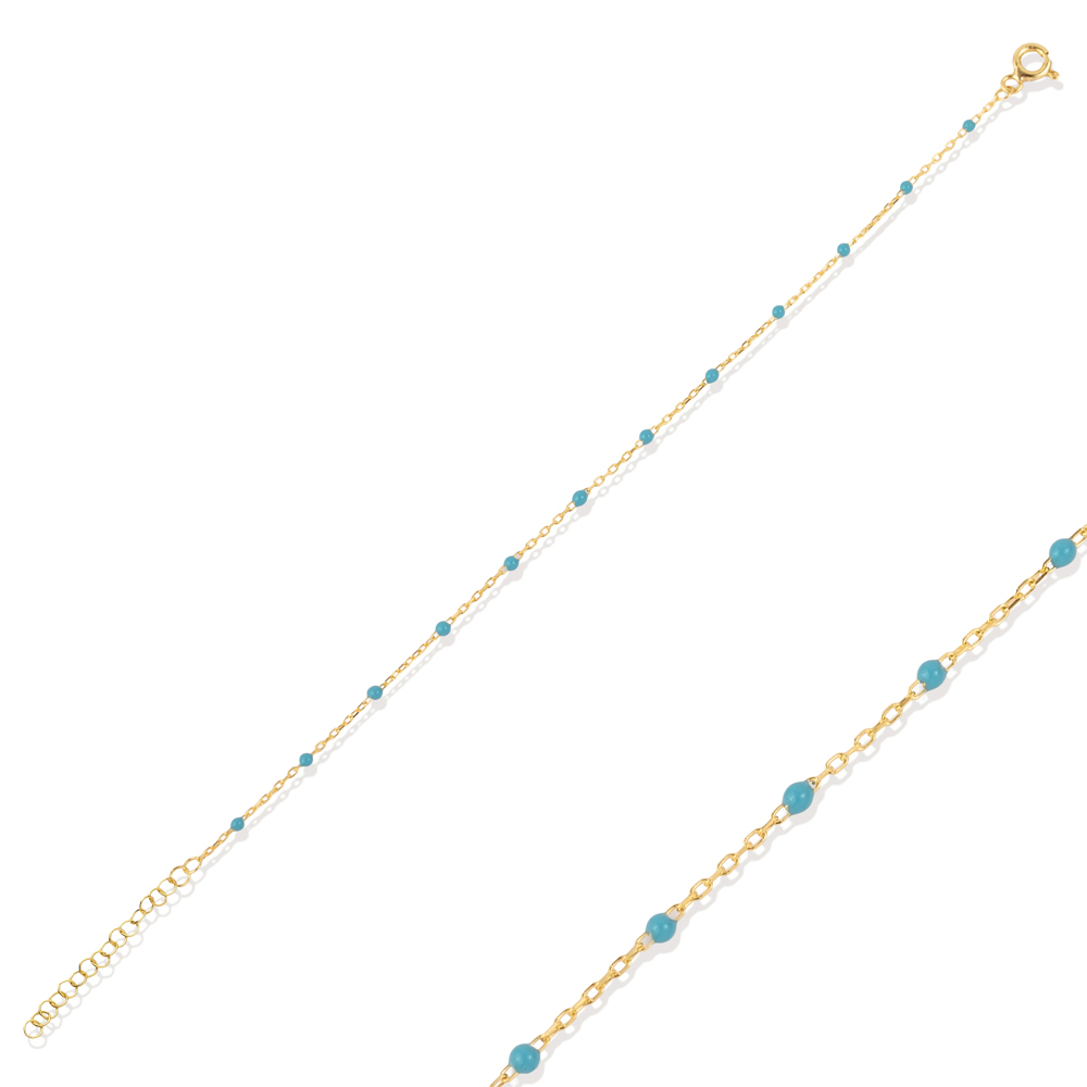 Turquoise Color Enamel 925 Chain Bracelet