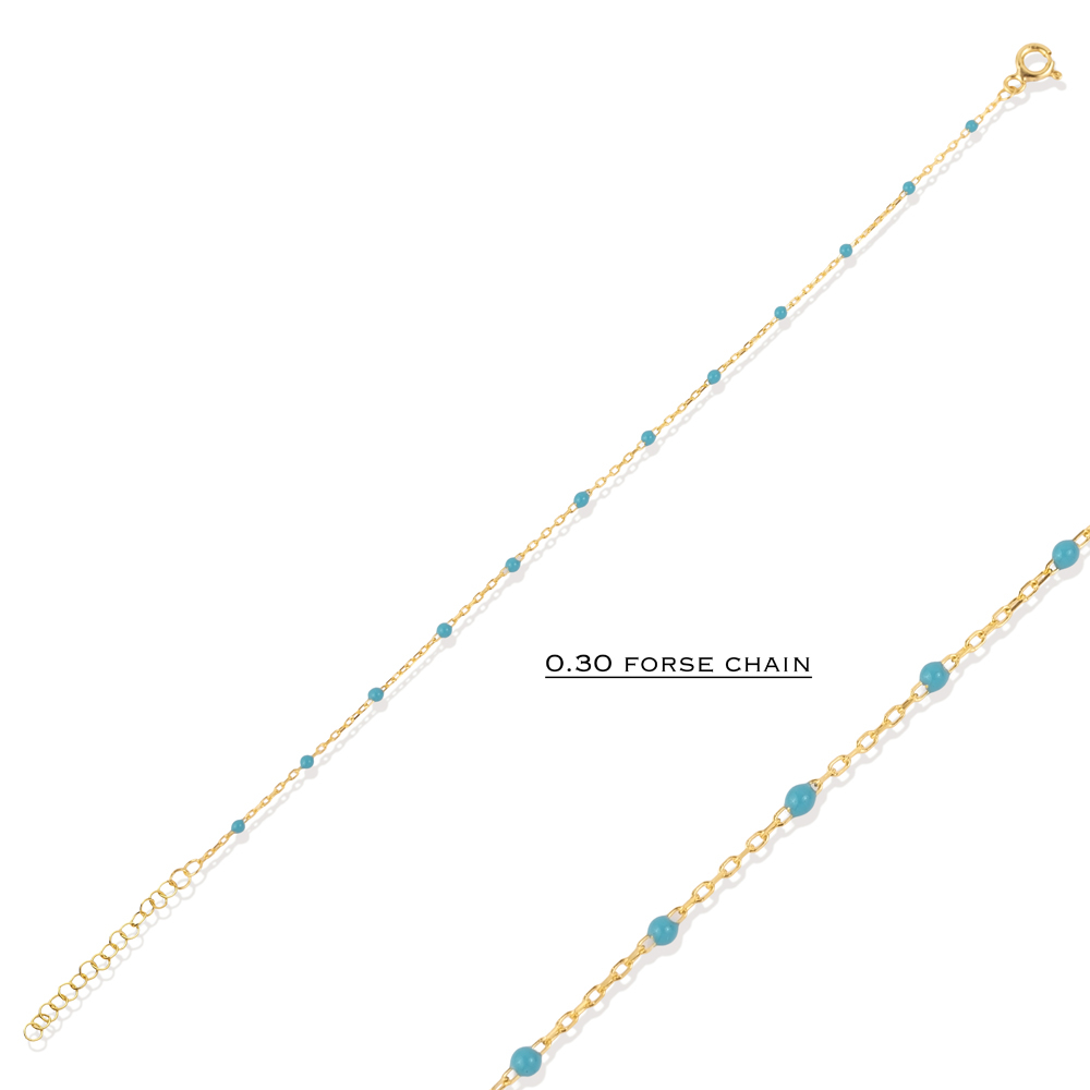 Turquoise Color Enamel 925 Chain Bracelet