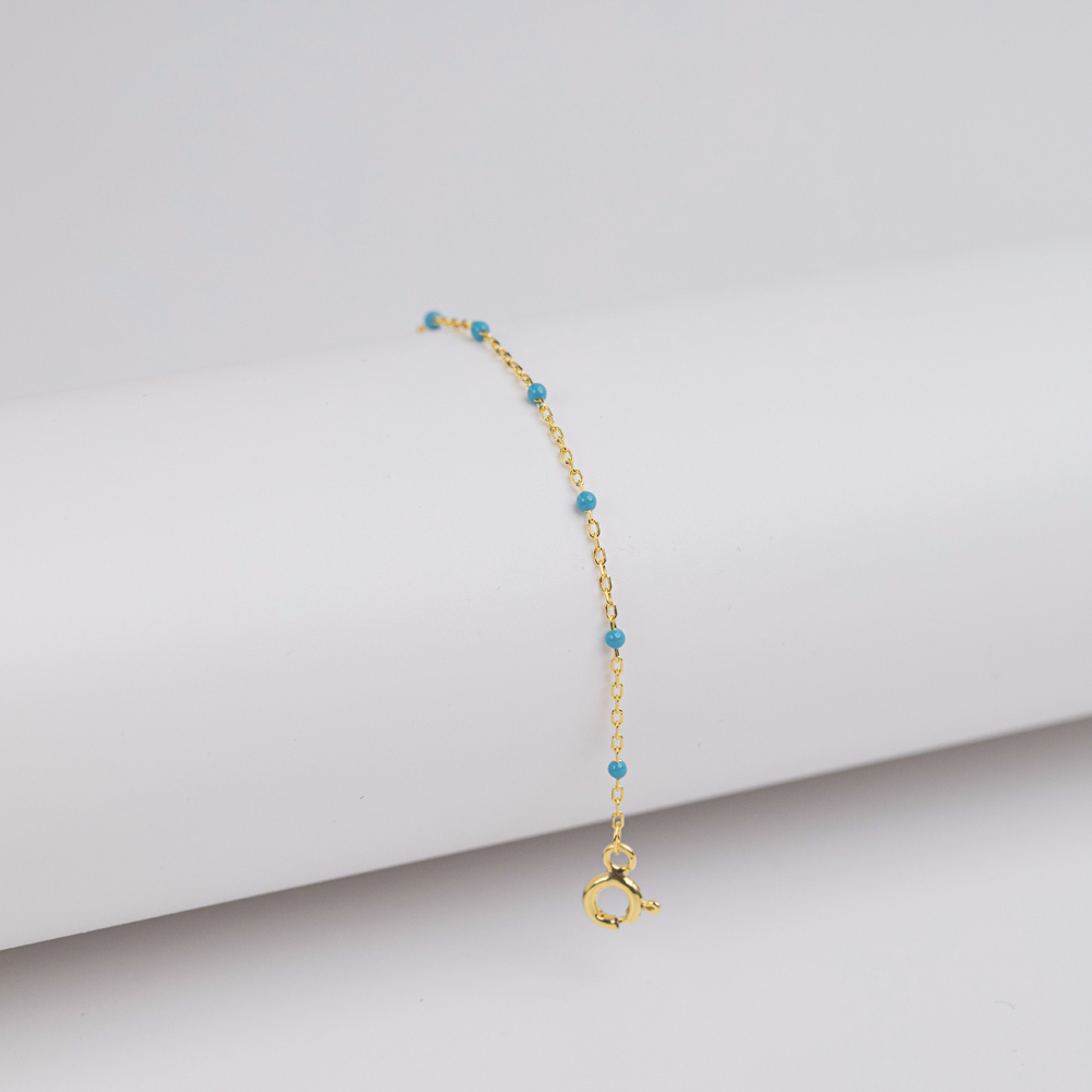 Turquoise Color Enamel 925 Chain Bracelet