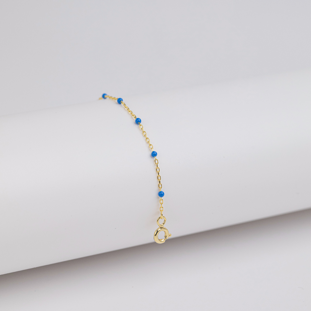 Blue Color Enamel 925 Chain Bracelet