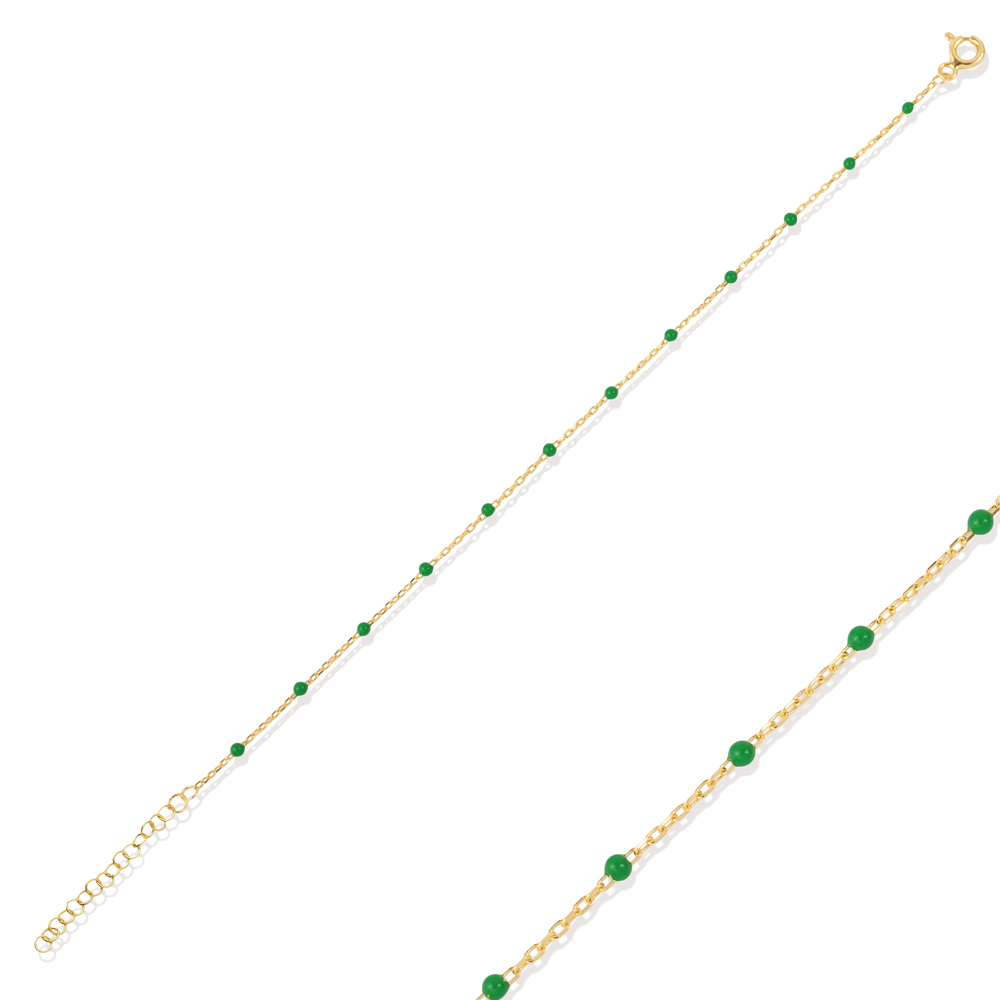 Green Color Enamel 925 Chain Bracelet