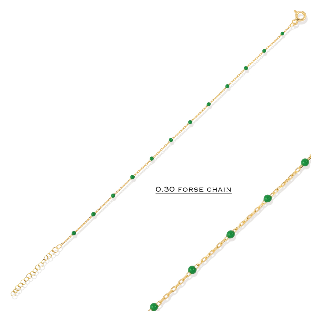 Green Color Enamel 925 Chain Bracelet