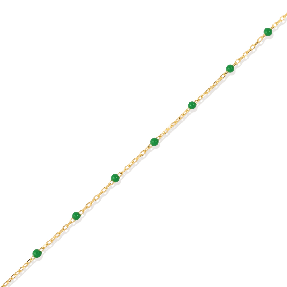 Green Color Enamel 925 Chain Bracelet