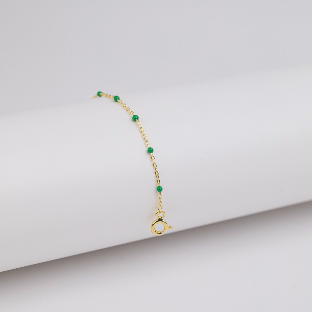 Green Color Enamel 925 Chain Bracelet